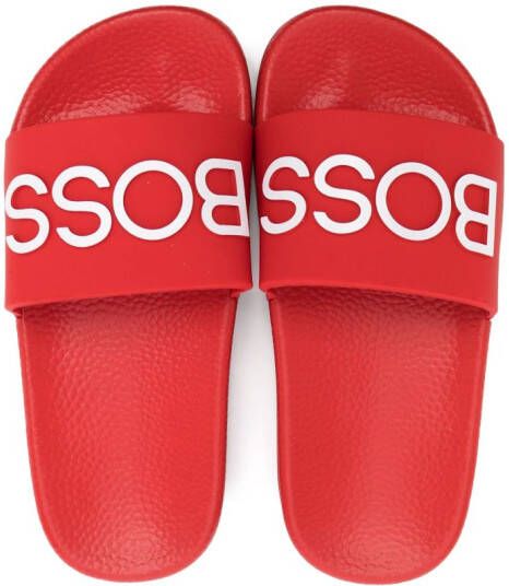 BOSS Kidswear embossed-logo rubber slides Red
