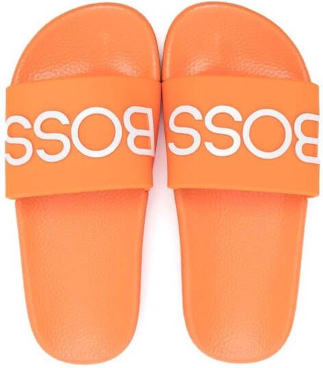 BOSS Kidswear embossed-logo sliders Orange