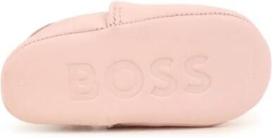 BOSS Kidswear heart-print leather slippers Pink