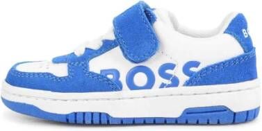 BOSS Kidswear logo-embossed leather sneakers Blue