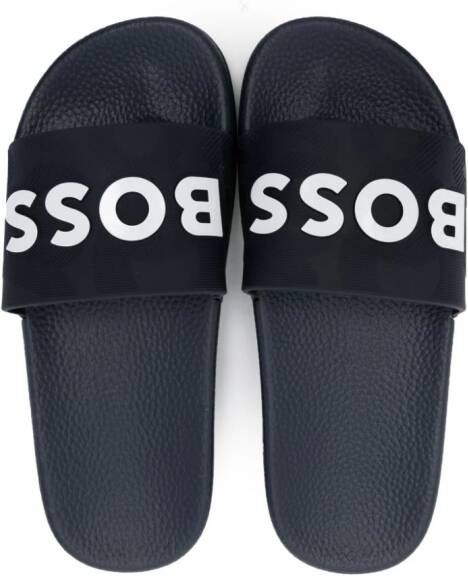 BOSS Kidswear logo-embossed pool slides Blue