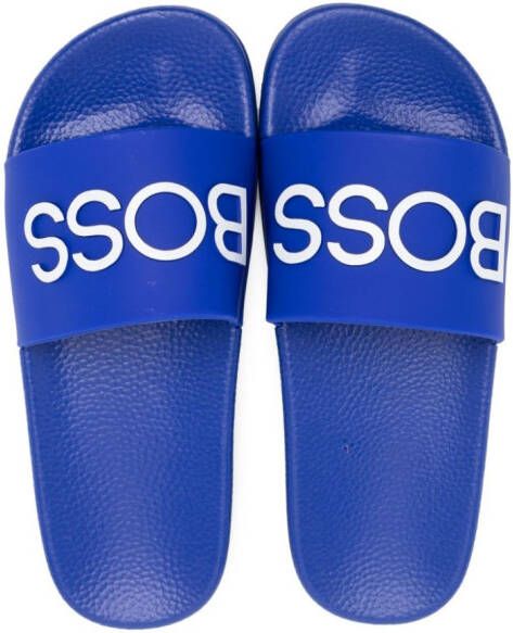 BOSS Kidswear logo-embossed slides Blue