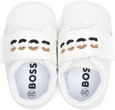 BOSS Kidswear logo-embroidered leather sneakers White