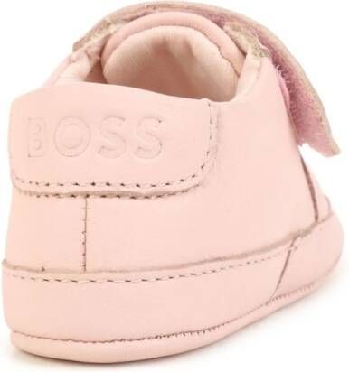 BOSS Kidswear logo-lettering leather slippers Pink