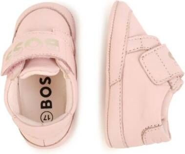 BOSS Kidswear logo-lettering leather slippers Pink