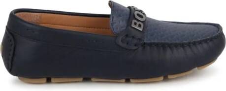 BOSS Kidswear logo-plaque leather loafers Blue