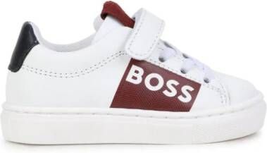 BOSS Kidswear logo-print colour-block leather sneakers White