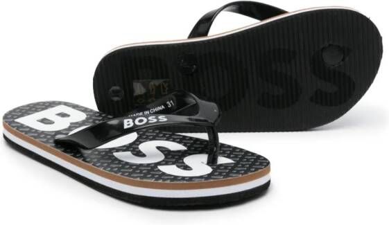 BOSS Kidswear logo-print flip flops Black
