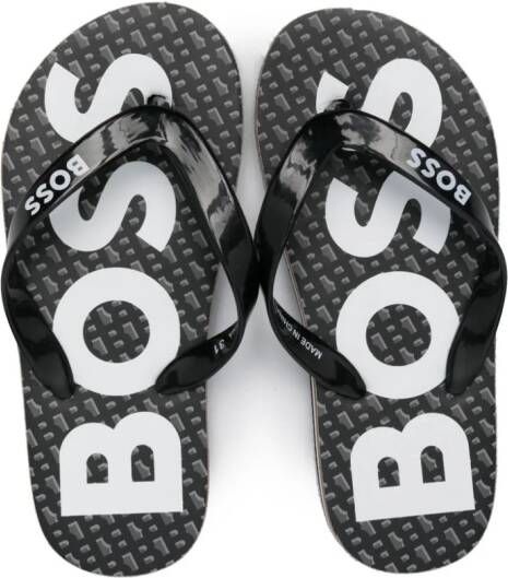 BOSS Kidswear logo-print flip flops Black