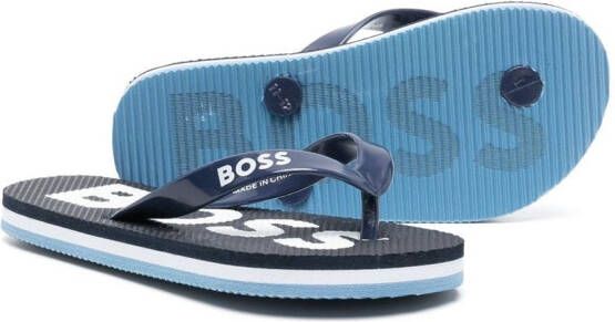 BOSS Kidswear logo-print flip flops Blue