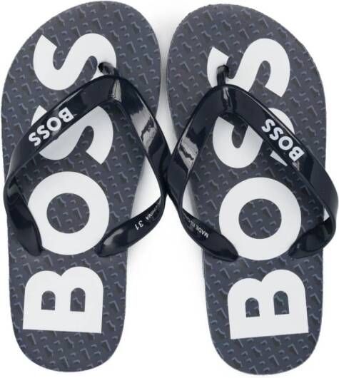BOSS Kidswear logo-print flip flops Blue