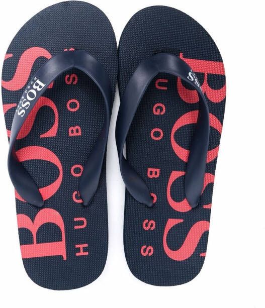 BOSS Kidswear logo print flip-flops Blue