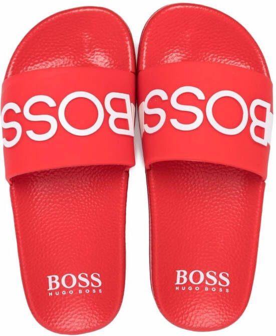 BOSS Kidswear logo-print flip flops Red