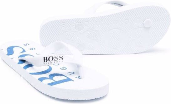BOSS Kidswear logo print flip-flops White