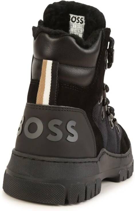 BOSS Kidswear logo-print lace-up boots Black