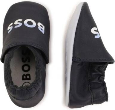 BOSS Kidswear logo-print leather slippers Blue