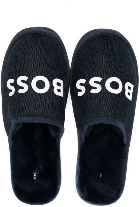 BOSS Kidswear logo-print padded slippers Blue