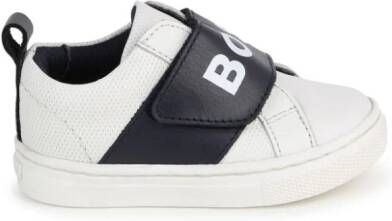 BOSS Kidswear logo-print panelled leather sneakers White