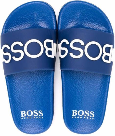 BOSS Kidswear logo-print pool slides Blue