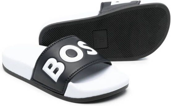 BOSS Kidswear logo-print slides Black