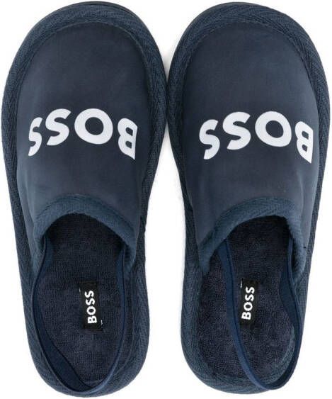BOSS Kidswear logo-print slingback slippers Blue