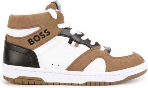 BOSS Kidswear panelled high-top sneakers Brown