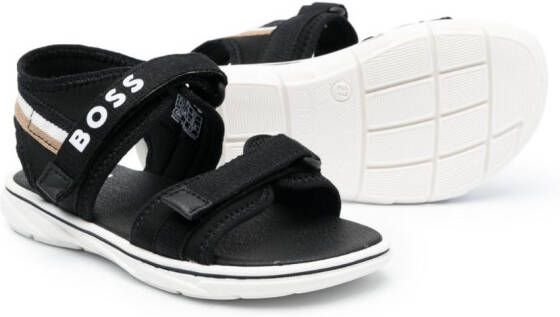 BOSS Kidswear logo-print touch-strap sandals Black