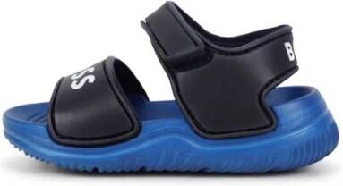 BOSS Kidswear logo-print touch-strap sandals Blue