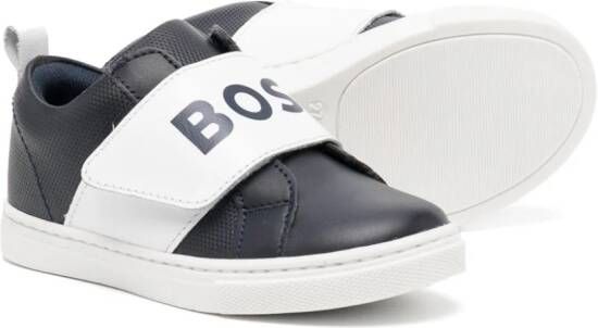 BOSS Kidswear logo-strap leather sneakers Blue