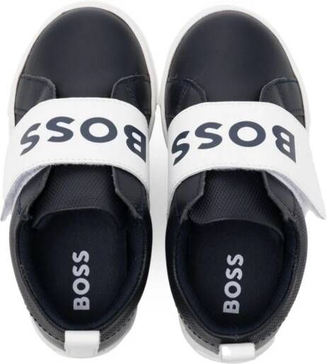 BOSS Kidswear logo-strap leather sneakers Blue