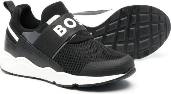 BOSS Kidswear logo-strap slip-on sneakers Black