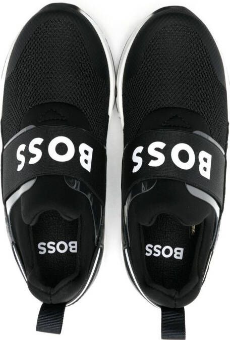 BOSS Kidswear logo-strap slip-on sneakers Black