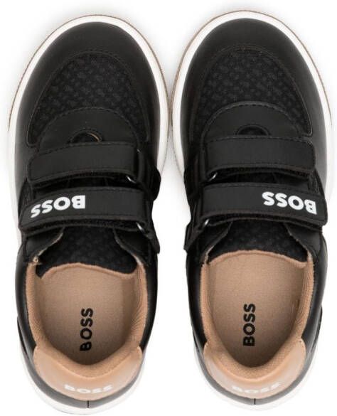 BOSS Kidswear monogram-pattern touch-strap sneakers Black
