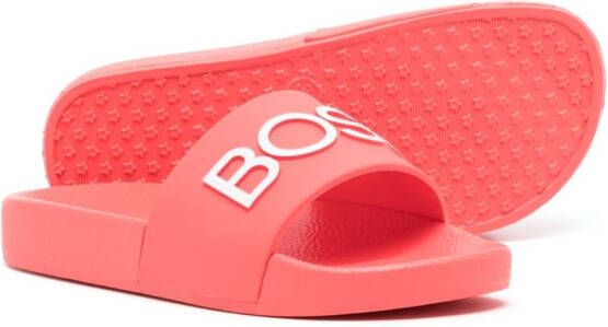 BOSS Kidswear slip-on logo-print slides Pink