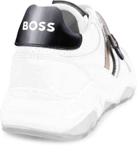 BOSS Kidswear striped leather low-top sneakers White