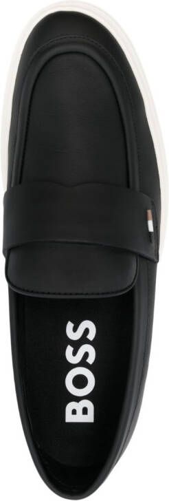 BOSS logo-appliqué leather loafers Black