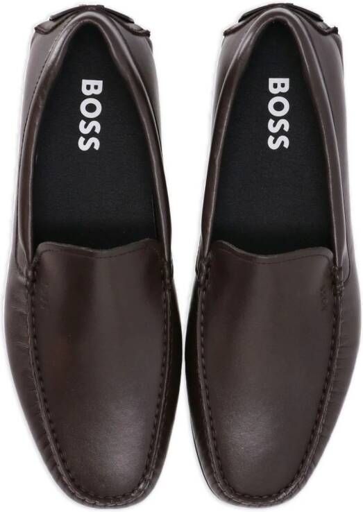 BOSS logo-de ed leather loafers Brown