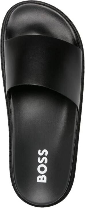 BOSS logo-de ed leather slides Black