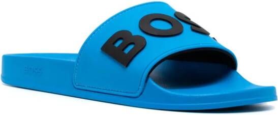 BOSS logo-em ed pool slides Blue