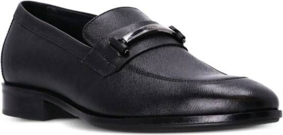 BOSS logo-plaque Saffiano-leather loafers Black