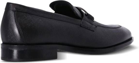 BOSS logo-plaque Saffiano-leather loafers Black