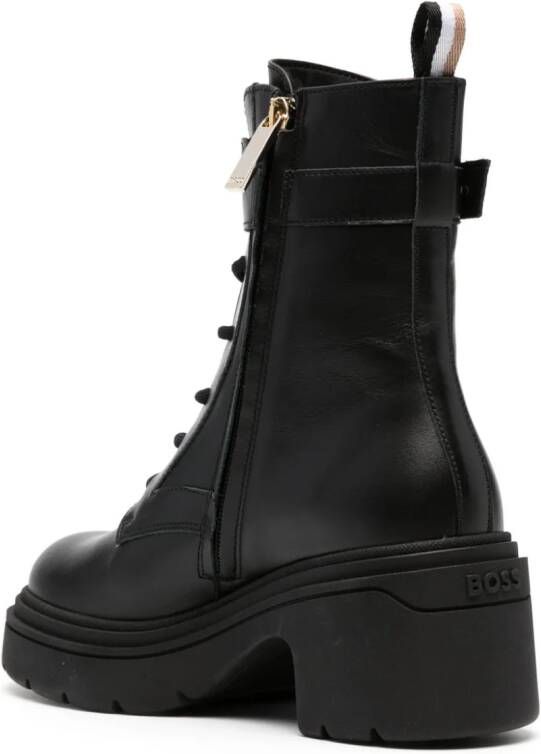 BOSS monogram-plaque 80mm leather combat boots Black