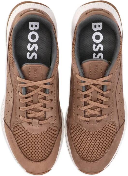 BOSS panelled leather sneakers Brown