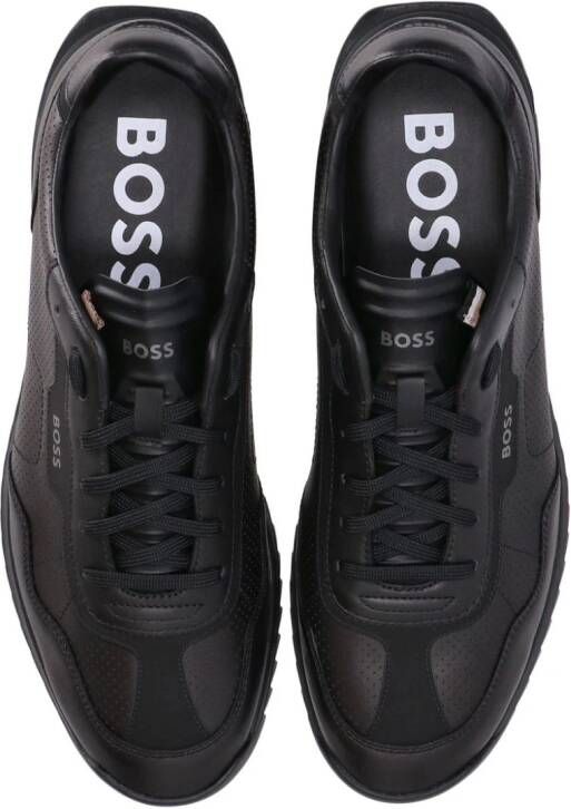 BOSS perforated low-top leather sneakers Black