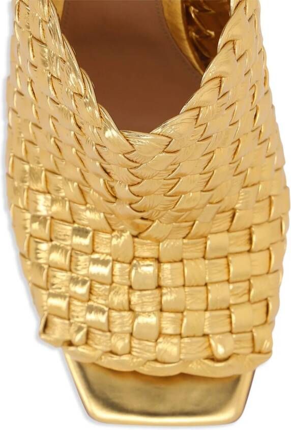 Bottega Veneta 90mm Intrecciato metallic leather heels Gold