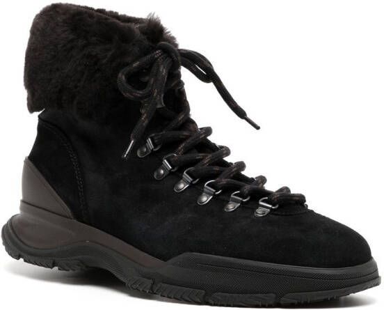 Brioni fur-trim lace-up boots Black
