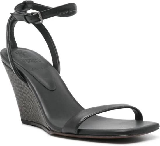 Brunello Cucinelli 90mm leather wedge sandals Black