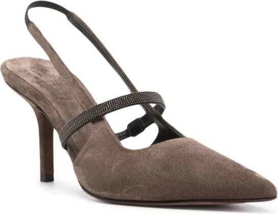 Brunello Cucinelli 90mm Monili-chain suede pumps Brown