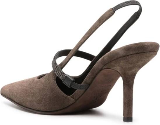 Brunello Cucinelli 90mm Monili-chain suede pumps Brown