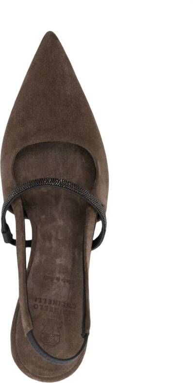 Brunello Cucinelli 90mm Monili-chain suede pumps Brown